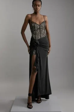 Karen Millen Petite Lace And Jersey Crepe Maxi Dress black Sale