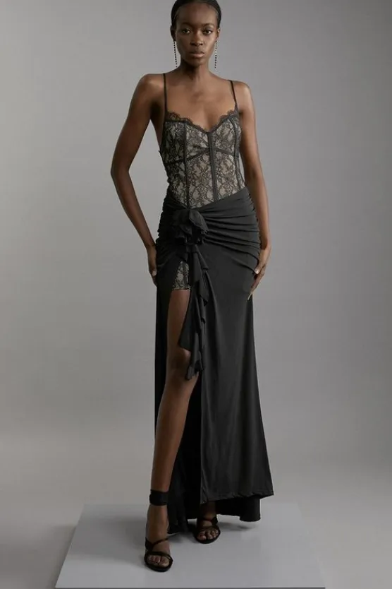 Karen Millen Petite Lace And Jersey Crepe Maxi Dress black Sale