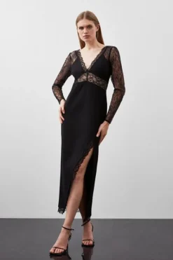 Karen Millen Petite Lace And Ponte Jersey Maxi Dress black Outlet