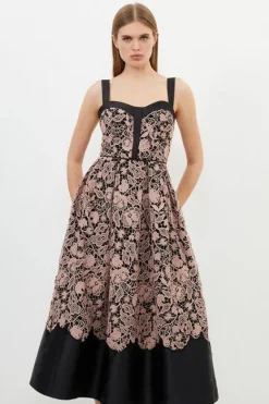 Karen Millen Petite Lace Prom Woven Midi Dress black Online