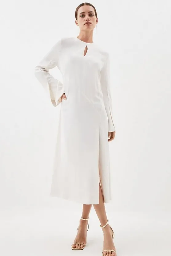 Karen Millen Petite Long Sleeve Column Maxi Dress ivory New