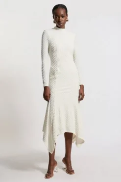 Karen Millen Petite Maxi Textured Jersey Waterfall Dress ivory Outlet