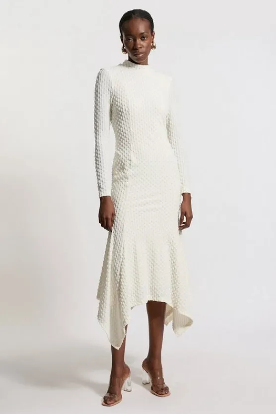 Karen Millen Petite Maxi Textured Jersey Waterfall Dress ivory Outlet