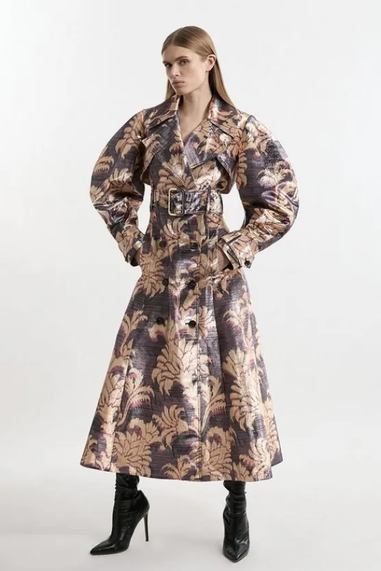 Karen Millen Petite Metallic Tailored Trench Maxi Coat floral Clearance