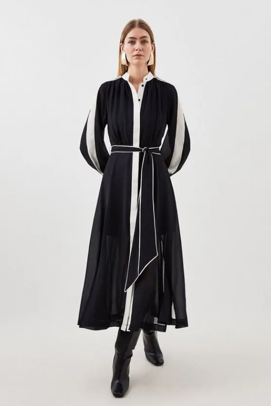 Karen Millen Petite Military Mono Belted Long Sleeved Woven Midi Dress black Sale