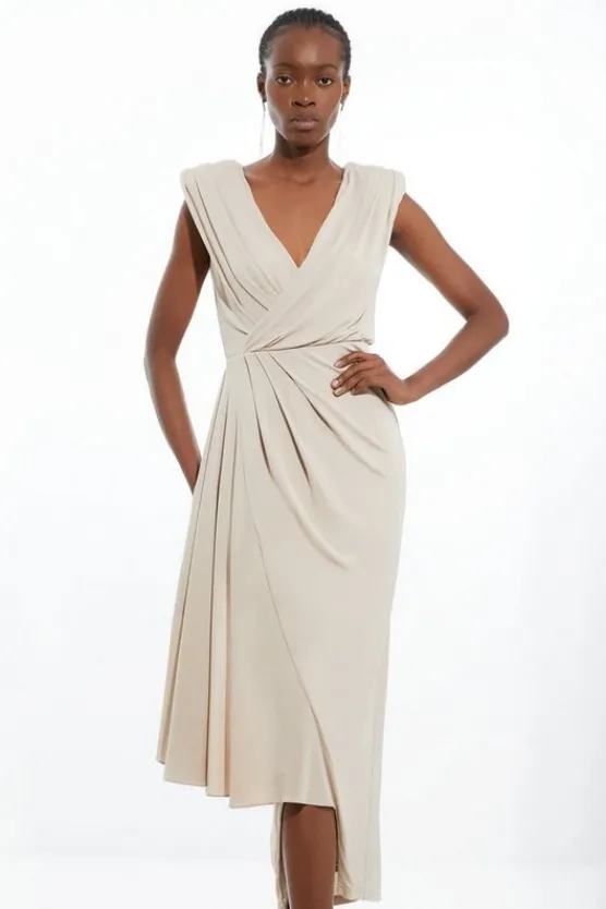 Karen Millen Petite OOTO Premium Viscose Jersey Draped Maxi Dress neutral Best