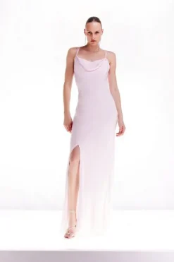 Karen Millen Petite Ooto Viscose Satin Draped Strappy Woven Maxi palepink Discount