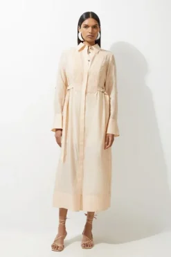 Karen Millen Petite Organdie Pin Tuck Longline Woven Shirt Dress With Tab Detail blush Sale