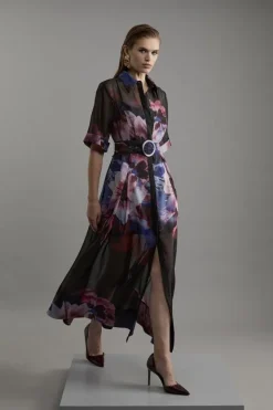 Karen Millen Petite Organdie Printed Shirt Midaxi Dress floral Sale
