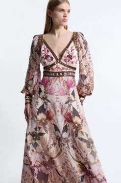 Karen Millen Petite Placed Floral Embroidered And Beaded Woven Midi Dress multi Clearance