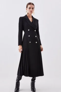 Karen Millen Petite Pleated Button Detailed Woven Midi Dress black Best