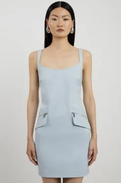 Karen Millen Petite Pocket Detail Techno Cotton Woven Strappy Mini Dress charcoal Hot