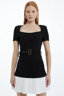 Karen Millen Petite Ponte And Georgette Jersey Contrast Detail Mini Dress black Online