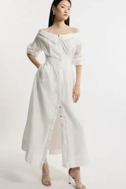 Karen Millen Petite Poplin Dropped Shoulder Woven Shirt Dress white Best