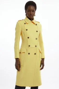 Karen Millen Petite Premium Italian Manteco Wool Military Midi Coat yellow Online