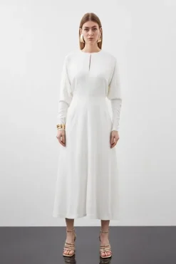 Karen Millen Petite Premium Viscose Crepe Long Sleeve Woven Midi Dress ivory Best