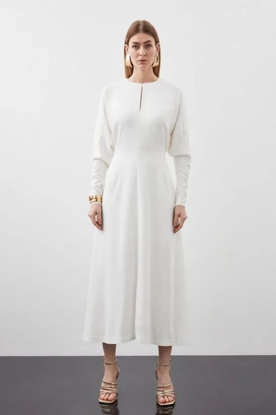 Karen Millen Petite Premium Viscose Crepe Long Sleeve Woven Midi Dress ivory Best