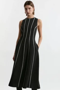 Karen Millen Petite Scallop Trim Panelled Crepe Maxi Dress mono Sale