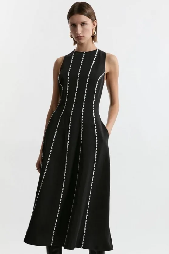 Karen Millen Petite Scallop Trim Panelled Crepe Maxi Dress mono Sale