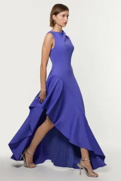 Karen Millen Petite Scuba Drama Ruffle Hem Woven Maxi Dress cobalt Discount