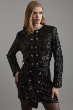 Karen Millen Petite Sequin Cropped Blazer black Best