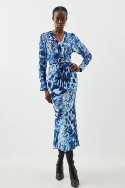 Karen Millen Petite Georgette Woven Maxi Dress With Scarf Detail snake Hot