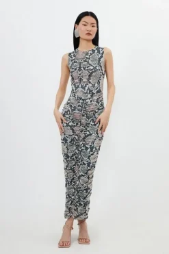Karen Millen Petite Mesh Jersey Sleeveless Maxi Dress snake Best