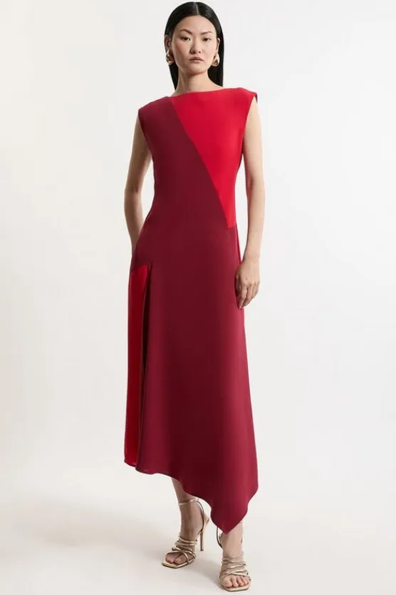 Karen Millen Petite Soft Tailo Bandeau Color Block Midi Dress red Clearance