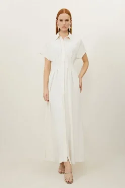 Karen Millen Petite Soft Tailored Belted Darted Midi Shirt Dress ivory Outlet