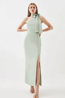 Karen Millen Petite Soft Tailored Tie Neck Midi Dress sage Hot