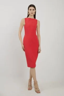 Karen Millen Petite Stretch Crepe Panelled Tailo Midi Dress red Discount