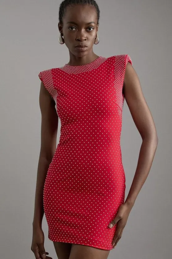 Karen Millen Petite Studded Ponte Jersey Mini Dress red Best