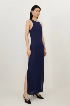 Karen Millen Petite Summer Knit Racer Maxi Dress navy Clearance