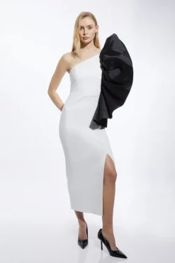Karen Millen Petite Taffeta Ruffle Sleeved Midi Dress mono Outlet