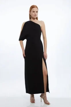 Karen Millen Petite Tailored Asymmetric Cold Shoulder Maxi Dress black Sale