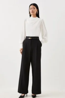 Karen Millen Petite Tailored Compact Stretch Corset Waist Wide Leg Pants black Online
