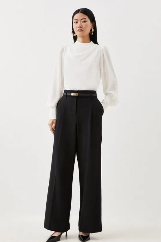 Karen Millen Petite Tailored Compact Stretch Corset Waist Wide Leg Pants black Online