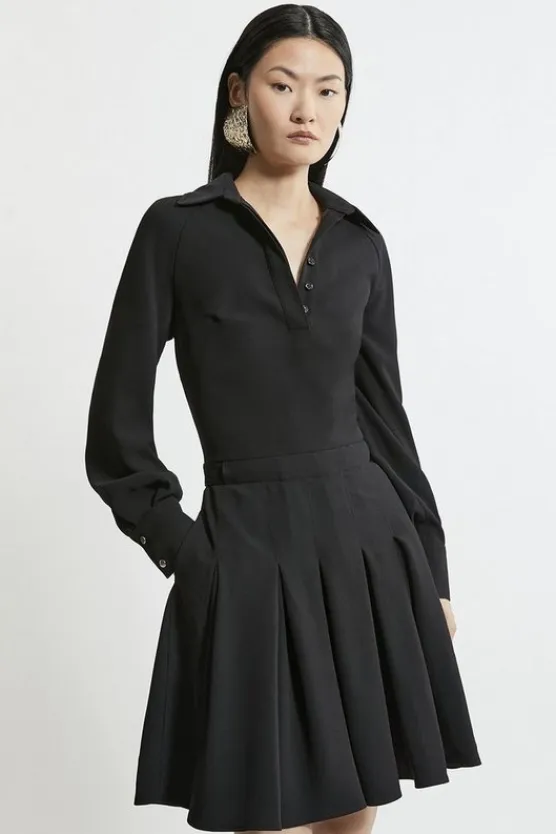Karen Millen Petite Tailored Crepe Pleated Mini Dress black Sale