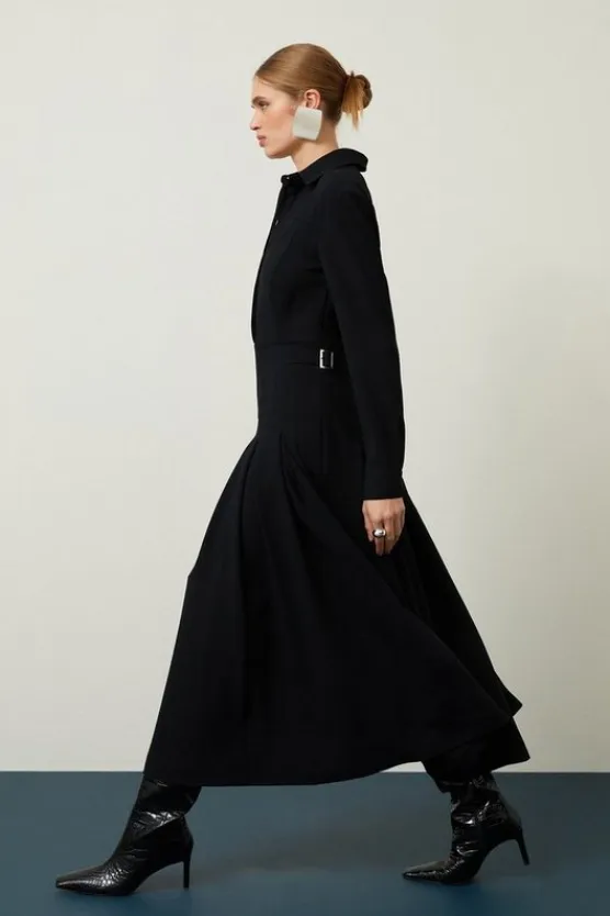 Karen Millen Petite Tailored Crepe Pleated Shirt Dress black Online