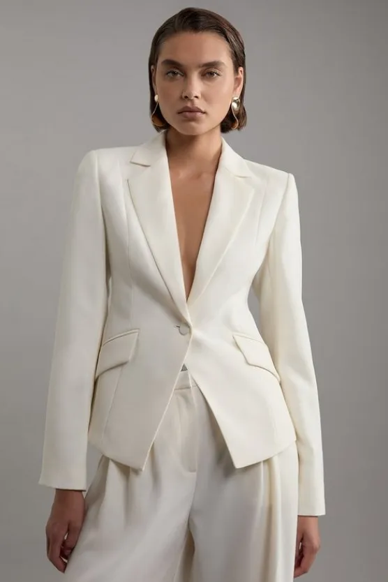 Karen Millen Petite Tailored Crepe Single Breasted Blazer Jacket ivory Fashion