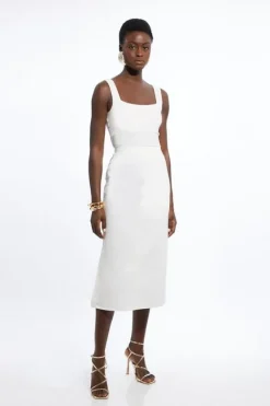 Karen Millen Petite Tailored Denim Grosgrain Skirt Co-ord ivory Best