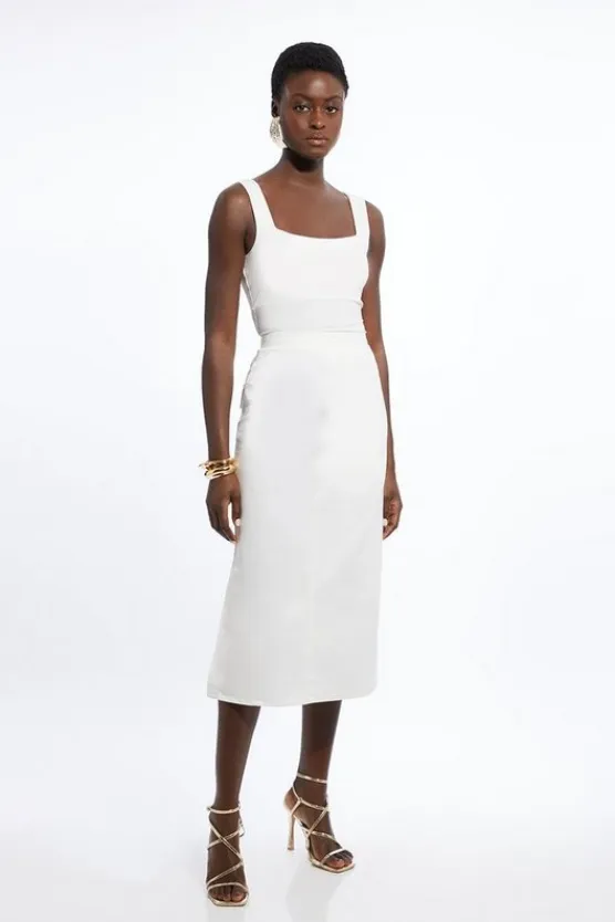 Karen Millen Petite Tailored Denim Grosgrain Skirt Co-ord ivory Best
