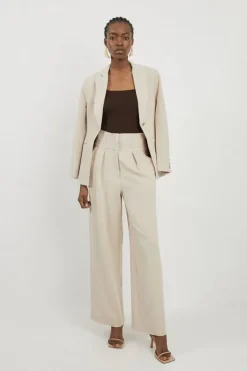 Karen Millen Petite Tailored High Waisted Pleated Wide Leg Pants beige Best