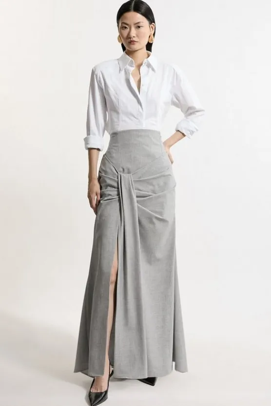 Karen Millen Petite Tailored High Waisted Draped Maxi Skirt greymarl Best