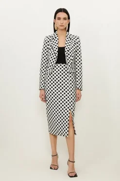 Karen Millen Petite Tailored Jacquard Spot Pencil Midi Skirt mono Online