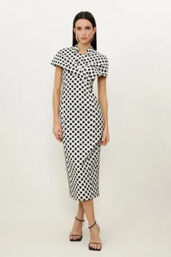 Karen Millen Petite Tailored Jacquard Spot Midi Pencil Dress mono Best