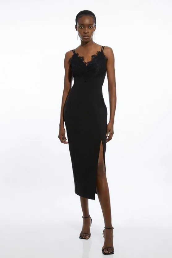 Karen Millen Petite Tailored Lace Detail Midi Pencil Dress black Online