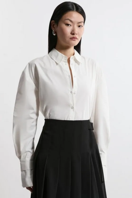 Karen Millen Petite Tailored Oversize Cuff Relaxed Fit Shirt ivory Discount