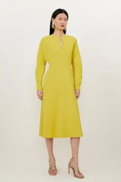 Karen Millen Petite Tailored Structured Crepe Keyhole Rounded A Line Maxi Dress ochre Online