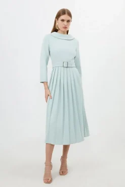 Karen Millen Petite Tailored Structured Crepe Pleated Midi Dress sage Hot